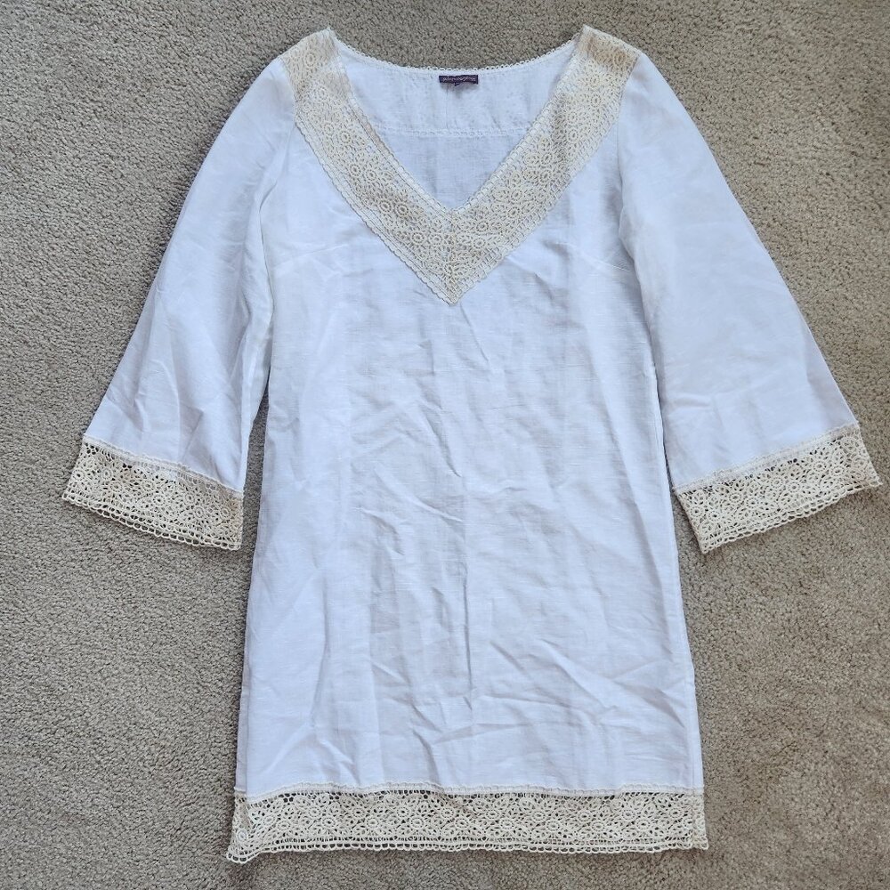 NWOT Embroidered Crocheted Linen Tunic Dress